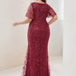 Fashion Plus Size V Neck Mermaid Sequin & Tulle Evening Dress