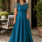 Plus Size Backless A-Line Formal Gown with Floral Appliqué and Satin Skirt