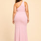 Plus Size One Shoulder Maxi Bridesmaid Dress with Fan Pleats and Elegant Fit
