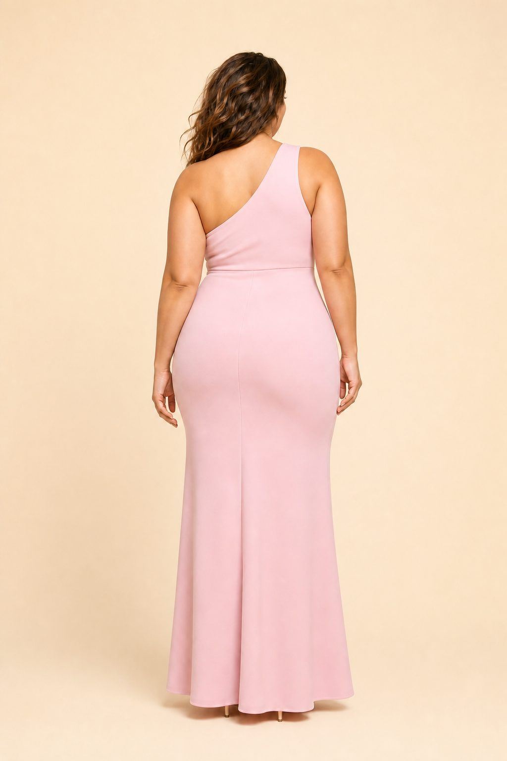Plus Size One Shoulder Maxi Bridesmaid Dress with Fan Pleats and Elegant Fit