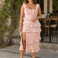 Plus Size Floral Bridesmaid Dress with Tiered Ruffles Stretch Fabric and Elegant Slit