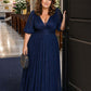 Mesh Pleated Mother Formal Gown High Waist Deep V Neck Wedding Event Evening Gown