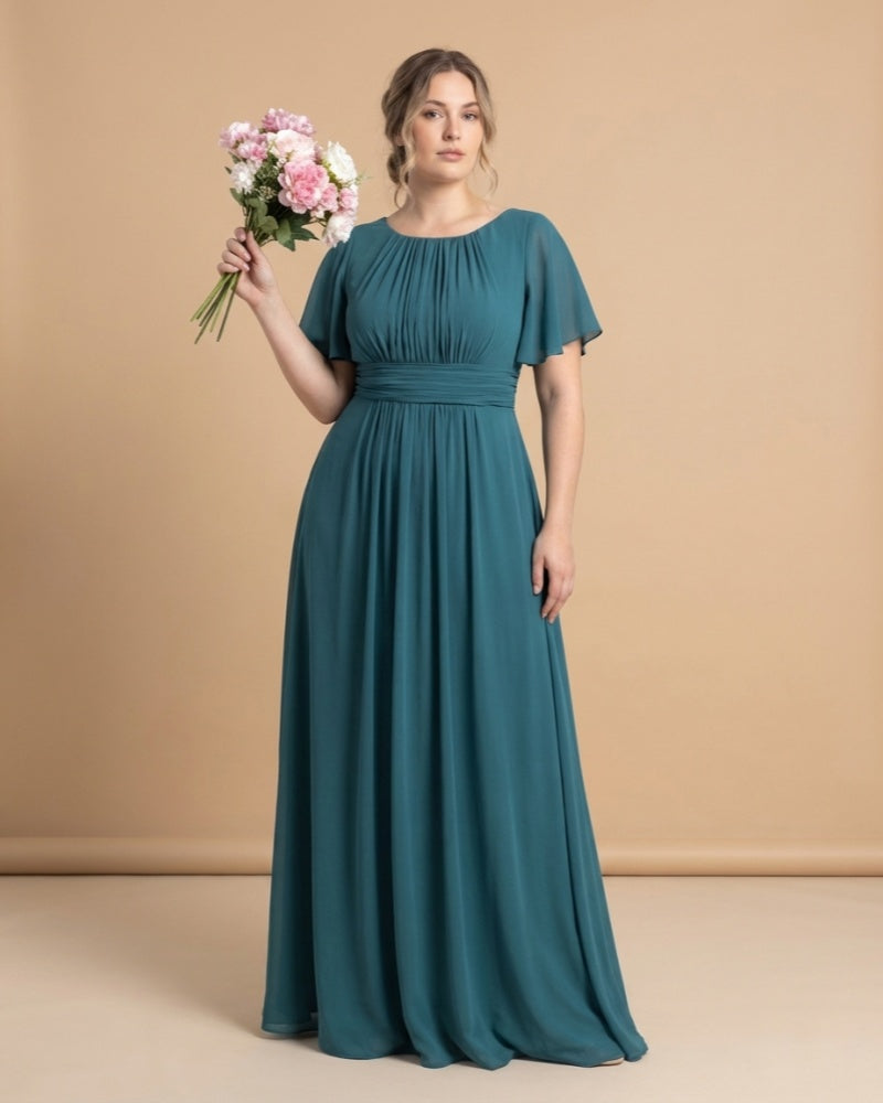 Petaline Elegant Plus Size Bridesmaid Dress with Pleated A-Line Silhouette N0323