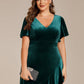 Plus Size Lotus Leaf Hem A-Line V-Neck Ruffles Sleeve Velvet Evening Dress