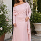 Romantic Bridesmaid Dress with One Shoulder Sleeve and Tie Accent