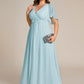 Plus Size Floral Applique Short Sleeve A-Line Chiffon Formal Evening Dress