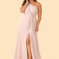 Floor-Length Chiffon Evening Gown with Single Shoulder and Side Slit