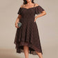 Plus Size Cold Shoulder Sweetheart Necklin Chiffon Midi Wedding Guest Dress