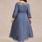 Plus Size Lace Round Neck Long Sleeve Chiffon Midi Wedding Guest Dress