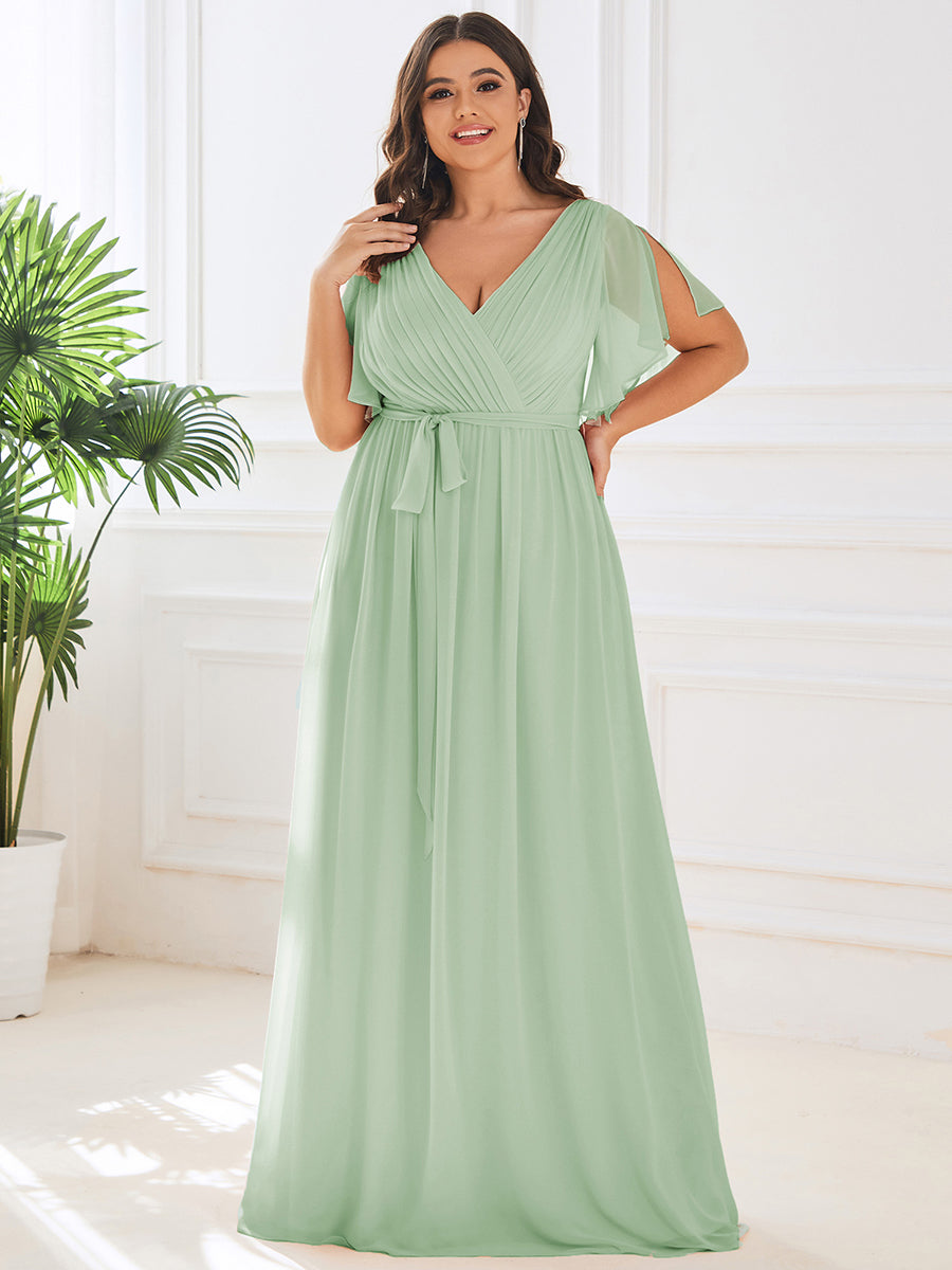 Plus Size Pleated Tie-Waist Chiffon Bridesmaid Dress