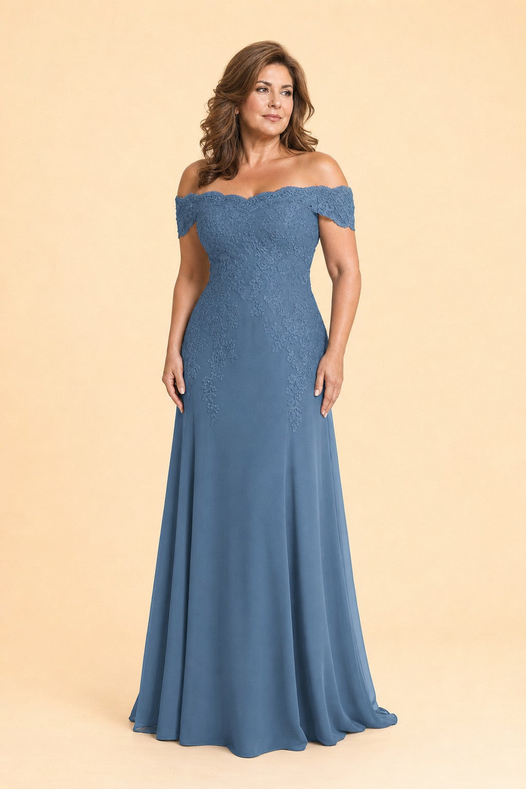 Plus Size Off Shoulder Lace Embroidered A-Line Mother of the Evening Gown Elegant Formal Wear