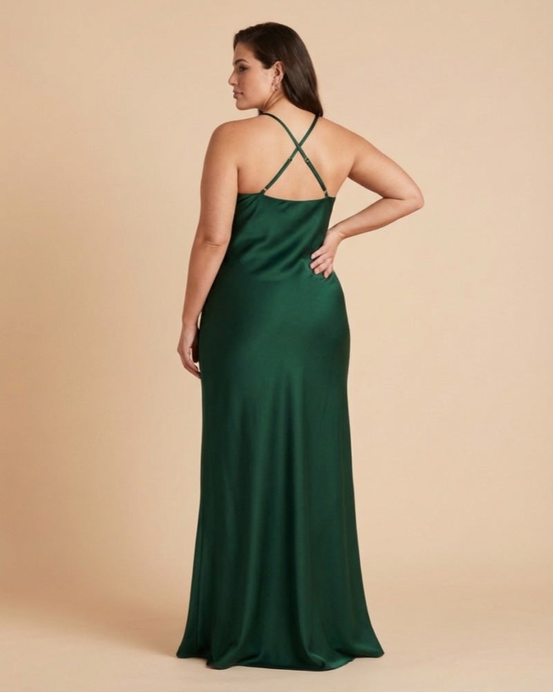 Silvarelle Modern Plus Size Sheath Bridesmaid Dress in Stretch Satin for Formal Wedding -N0357