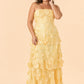 Romantic Lace Up Back Bridesmaid Gown Featuring 3D Floral Appliqué Tiered Flowy Skirt