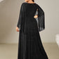 Plus Size Glittery Empire Waist Batwing Sleeve Evening Dress