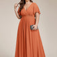 Plus Size Floral Applique Short Sleeve A-Line Chiffon Formal Evening Dress