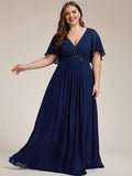 Plus Size Floral Applique Short Sleeve A-Line Chiffon Formal Evening Dress