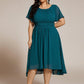 Plus Size Pleated Round Neckline A-Line Midi Chiffon Wedding Guest Dress