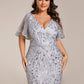 Fashion Plus Size V Neck Mermaid Sequin & Tulle Evening Dress