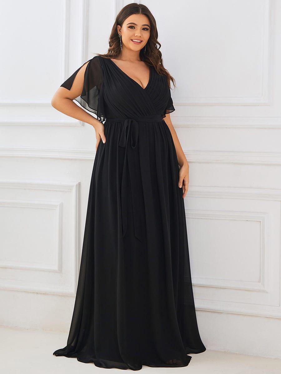 Plus Size Pleated Tie-Waist Chiffon Bridesmaid Dress