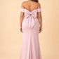 Plus Size Off Shoulder Ruched Bridesmaid Dress with Statement Back Bow