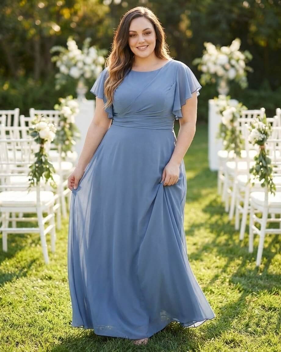 Avenleigh Plus Size Romantic A-Line Chiffon Bridesmaid Dress for Formal Wedding Events - N0336