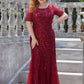 Floral Sequin Print Plus Size Mermaid Tulle Evening Dress