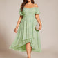 Plus Size Cold Shoulder Sweetheart Necklin Chiffon Midi Wedding Guest Dress
