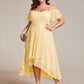 Plus Size Cold Shoulder Sweetheart Necklin Chiffon Midi Wedding Guest Dress
