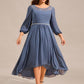 Plus Size Lace Round Neck Long Sleeve Chiffon Midi Wedding Guest Dress