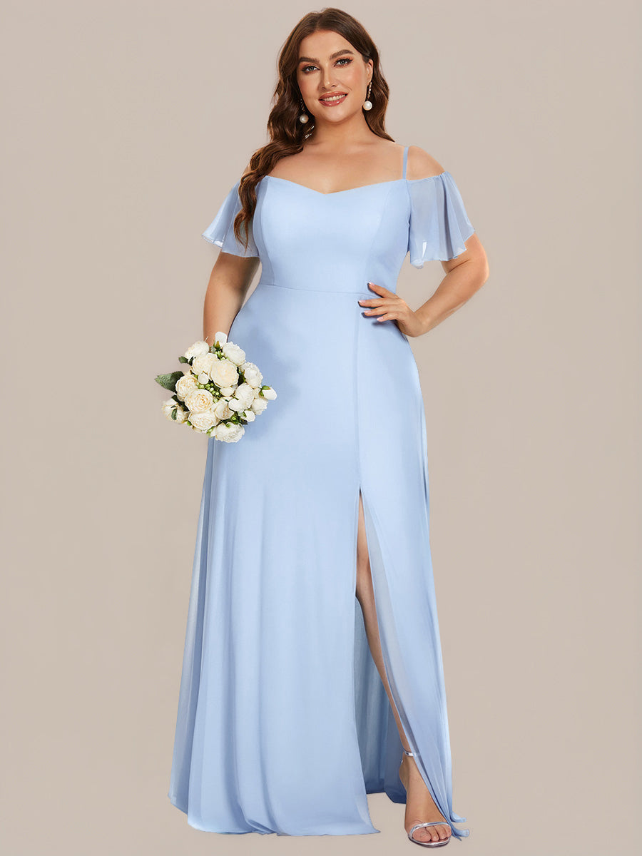 Plus Size Cold Shoulder Formal Bridesmaid Dress with Side Slit