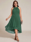 Flowy Plus Size Halter Neck Chiffon Midi Wedding Guest Dress