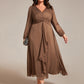 Plus Size Twist Knot Louts Leaf Long Sleeve A-Line Evening Dress