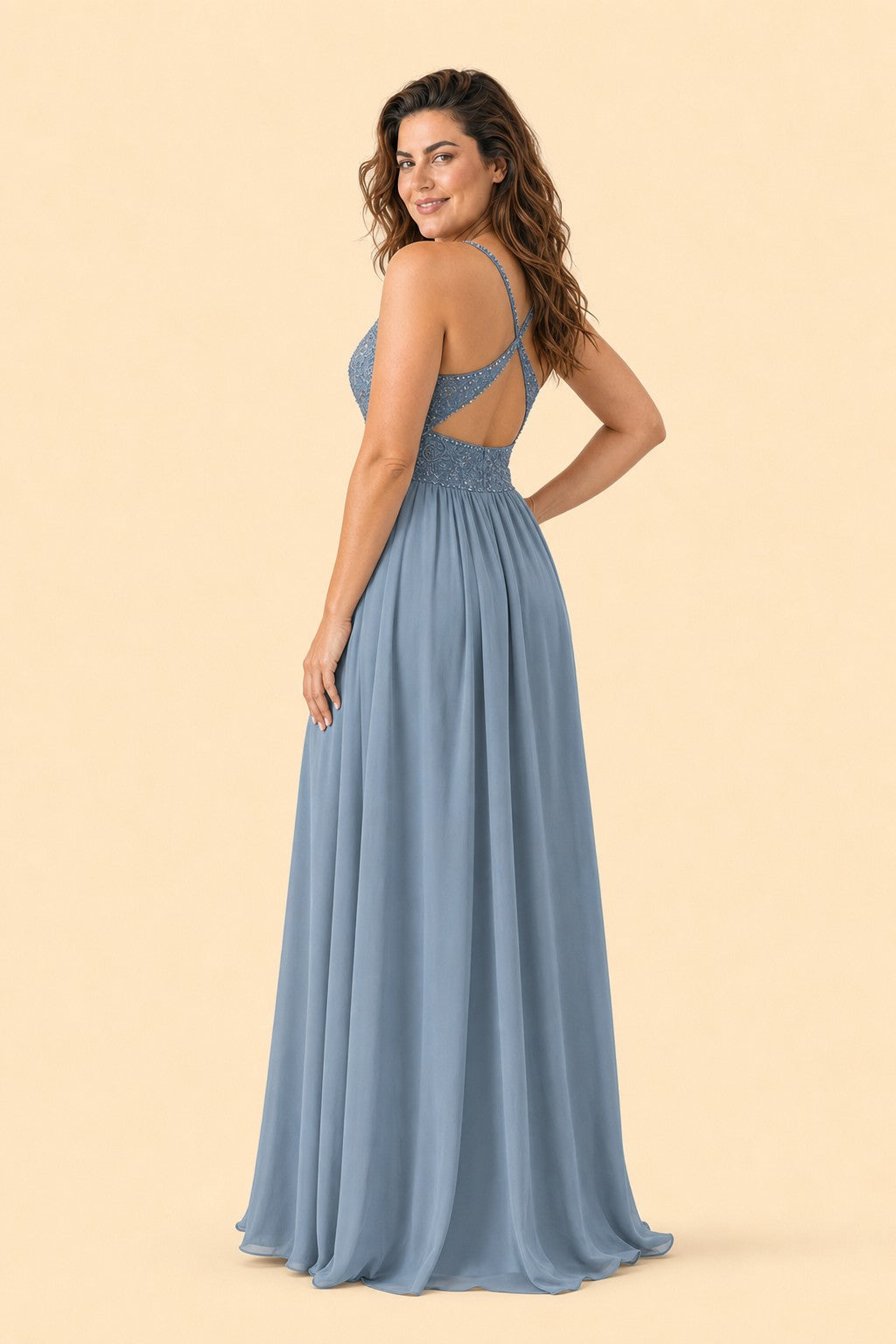 Plus Size Bridesmaid Evening Gown with Sequins Lace and Elegant Open Back A-Line Dress Maxi
