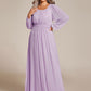 Plus Size See-Through Puff Sleeve Chiffon Mother Dress
