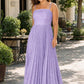 Plus Size Strapless Floral Burnout A-Line Bridesmaid Dress with Pleated Skirt