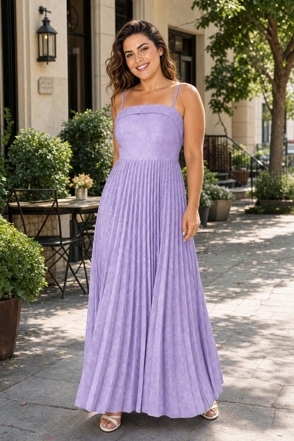Plus Size Strapless Floral Burnout A-Line Bridesmaid Dress with Pleated Skirt