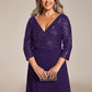 Plus Size V Neck A-Line Sequin Formal Evening Dress with Sleeve