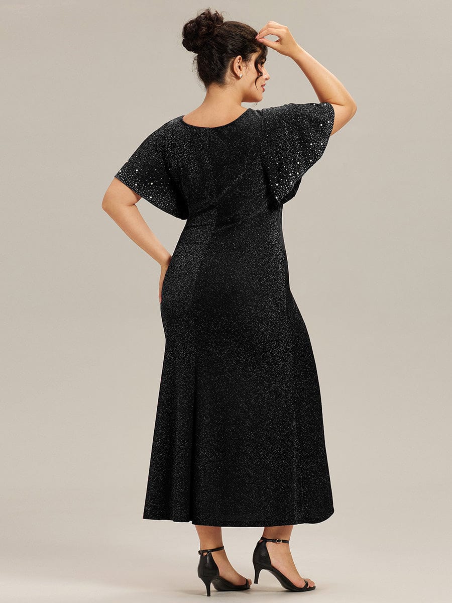Plus Size Sequin Flutter Sleeve Formal Dress