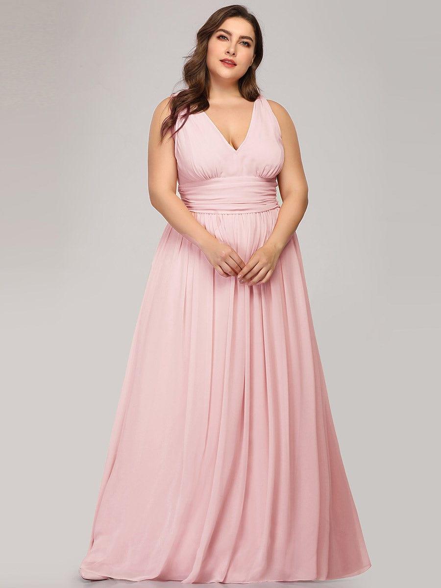 Plus Size Sleeveless V-Neck Chiffon Semi Bridesmaid Dress