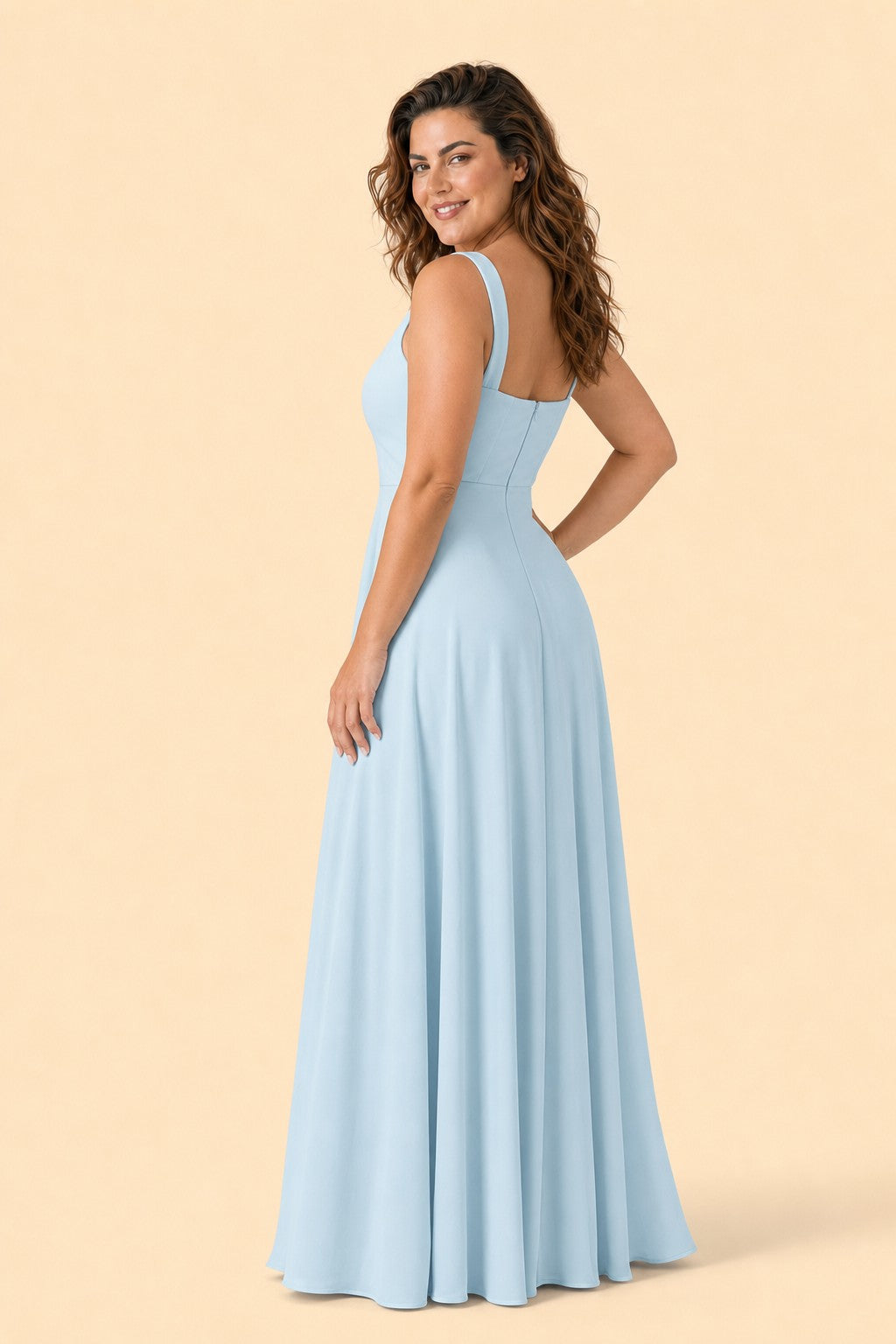 Elegant Plus Size A-Line Bridesmaid Dress with Pockets and Open Back
