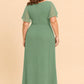 Plus Size A-Line Mother of the Bride Dress with Pleated Chiffon Flutter Sleeves