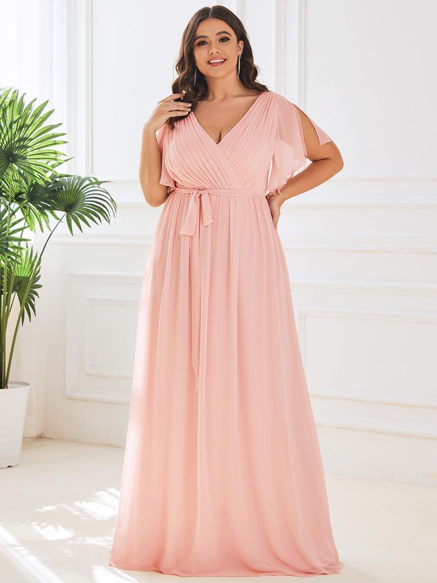 Plus Size Pleated Tie-Waist Chiffon Bridesmaid Dress
