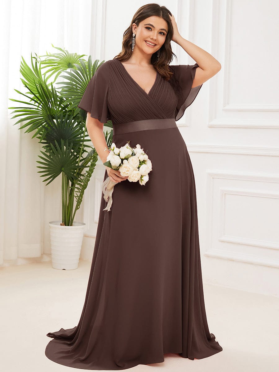 Plus Size Simple Empire Waist Flutter Sleeve Evening Dress
