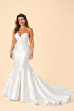 Plus Size Timeless Strapless Bridal Dress with Pleated Waist and Flowing Train