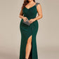 Plus Size Sequin Shoulder Strap Wedding Guest Dress with Side Slit