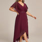 Plus Size V-Neck Chiffon Bat-Wing Sleeve A-Line Waist Applique Formal Dress