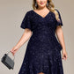 Plus Size Sequin Ruffle Sleeve Formal Dress
