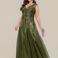 Plus Size V-Neck Sequin High Stretch Cap Sleeve Tulle Formal Dress
