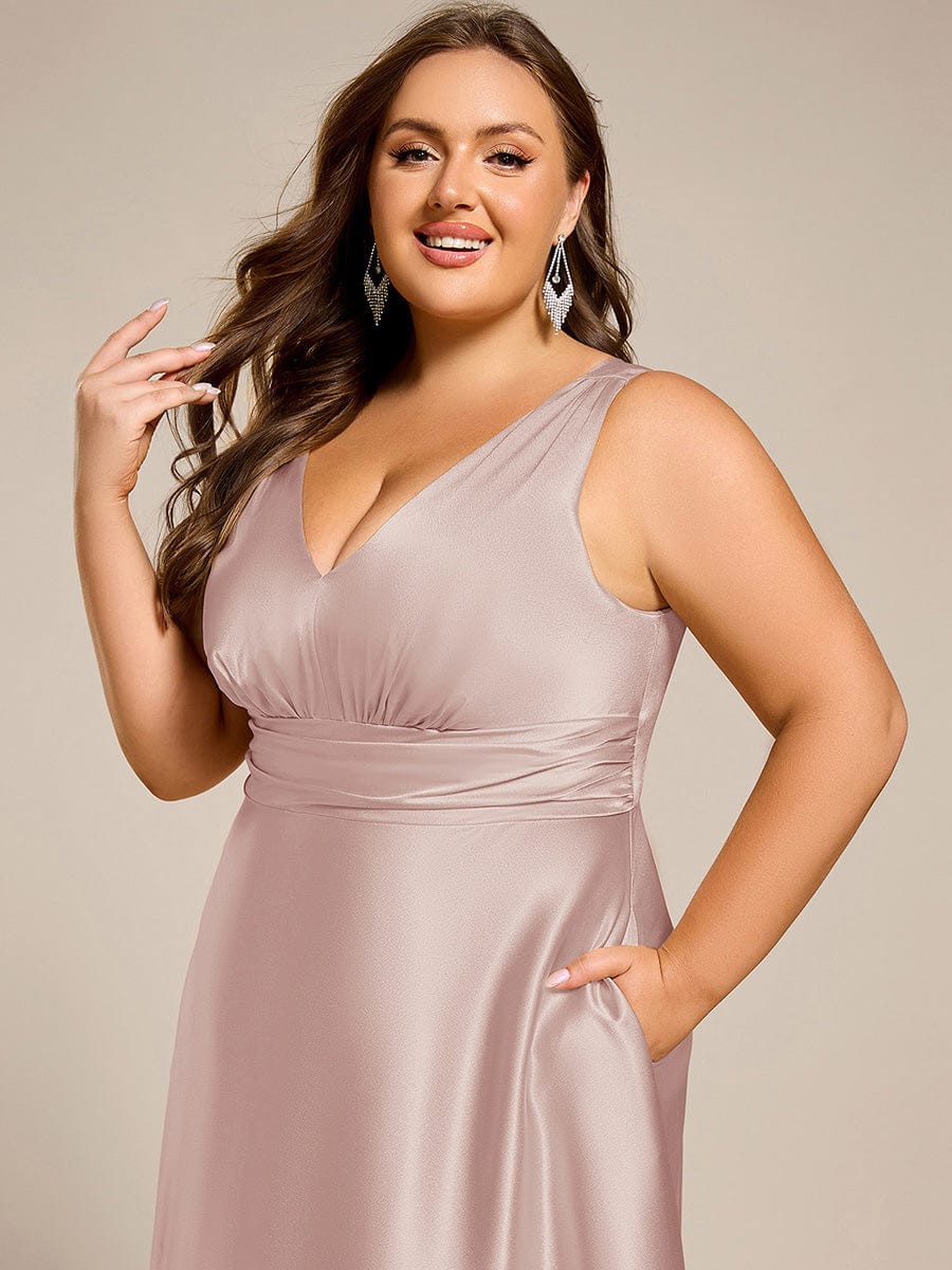 Plus Size Satin Maxi Formal Dress with Pockets