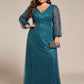 Plus Size V-Neck Lantern Long Sleeve Sequin A-Line Evening Dress
